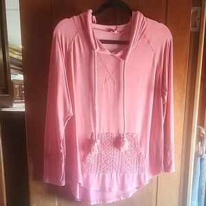 POL Hooded Long Sleeve Tunic Dusty Rose Size L